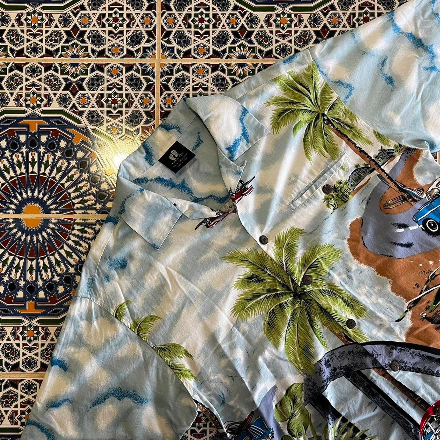 Hang ten all over graphic short sleeved button up shirt
