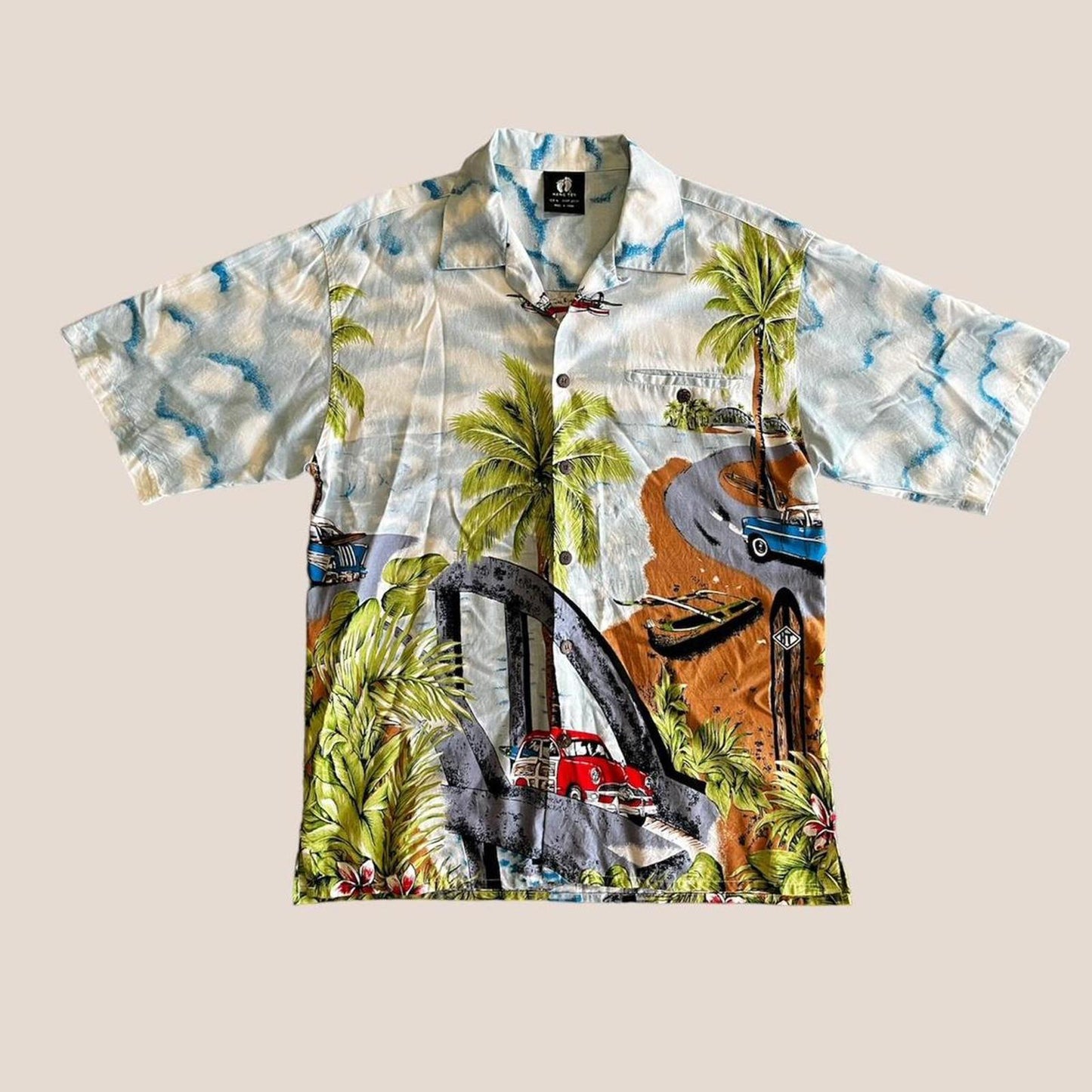 Hang ten all over graphic short sleeved button up shirt