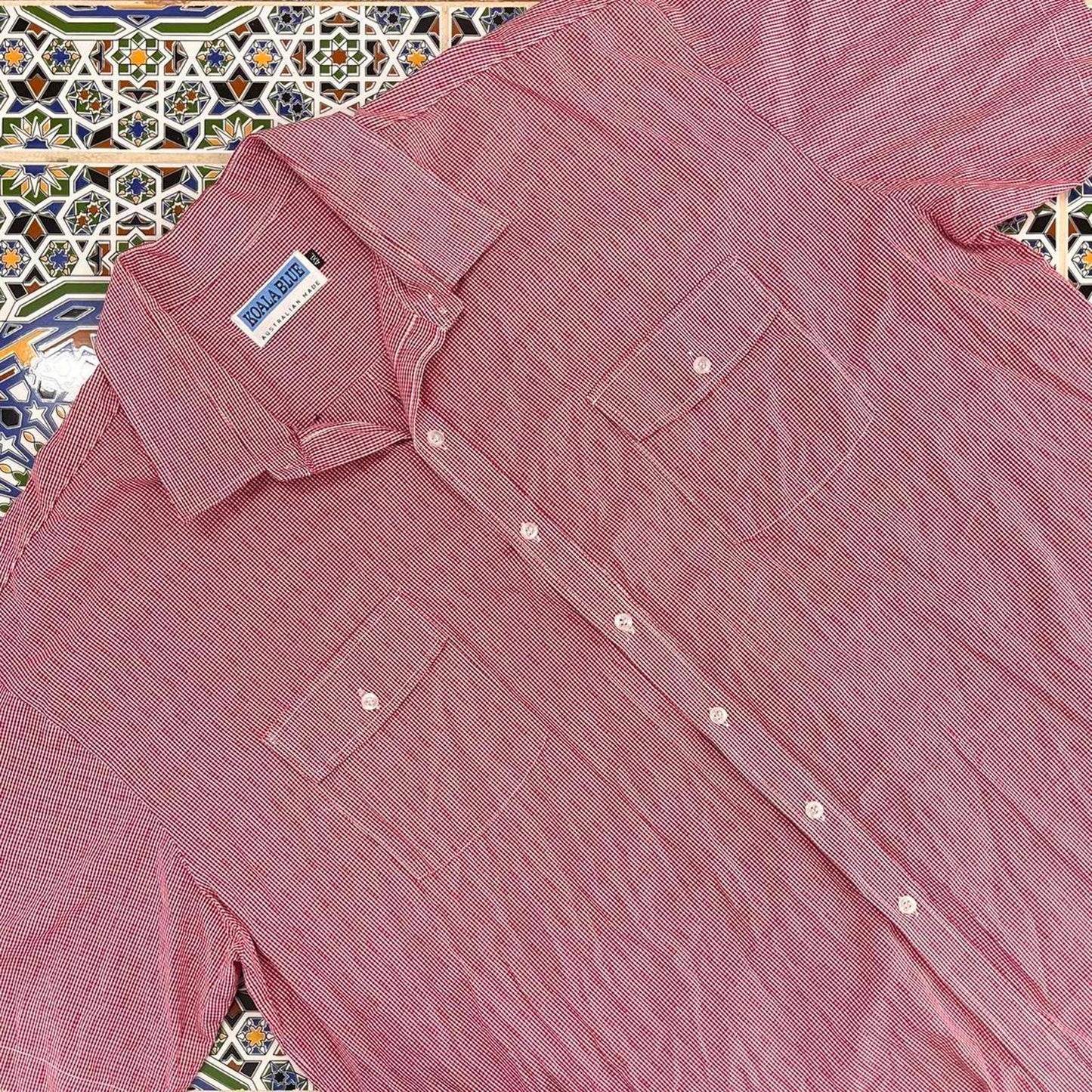 koala blue short sleeved button up shirt