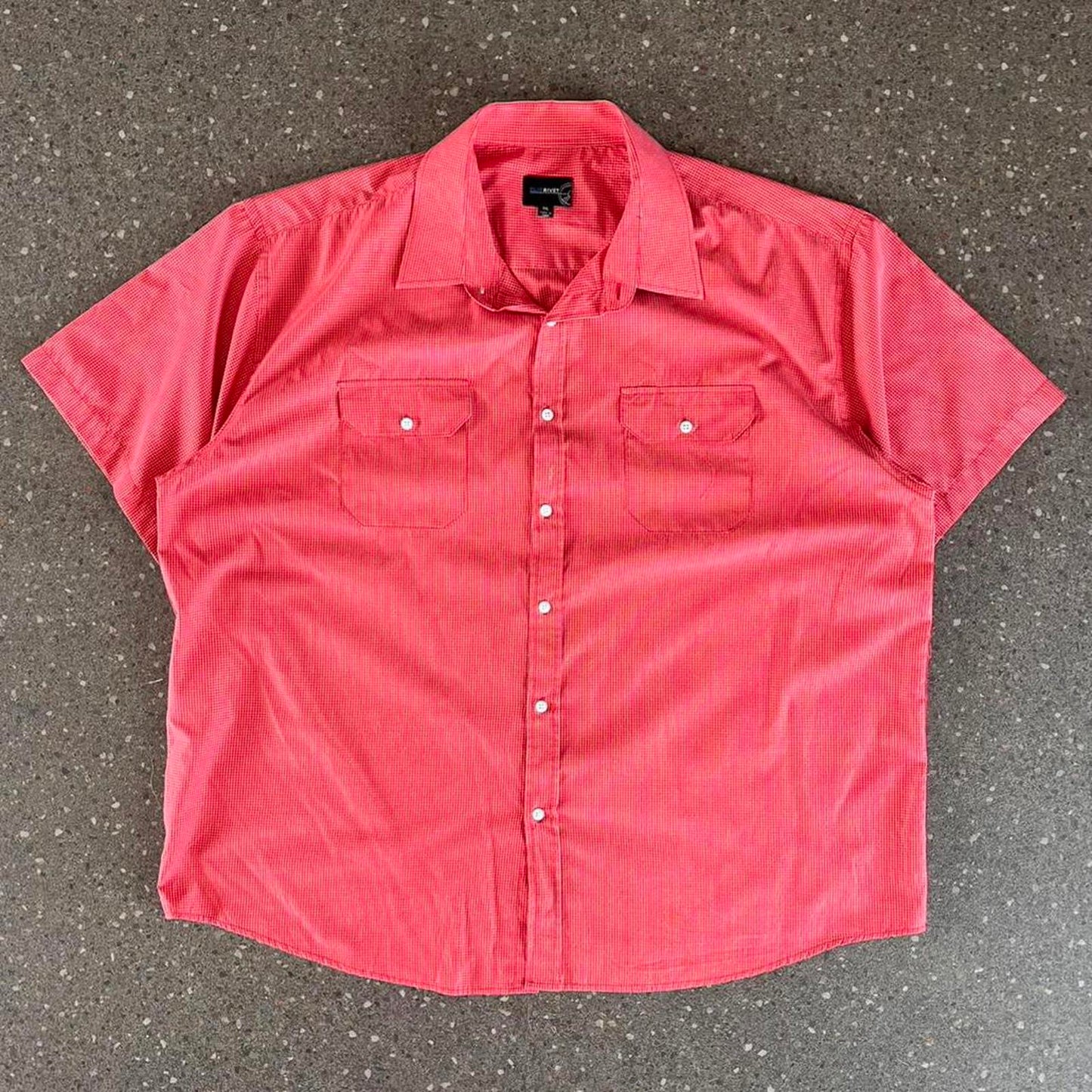 blue rivet short sleeved button up shirt