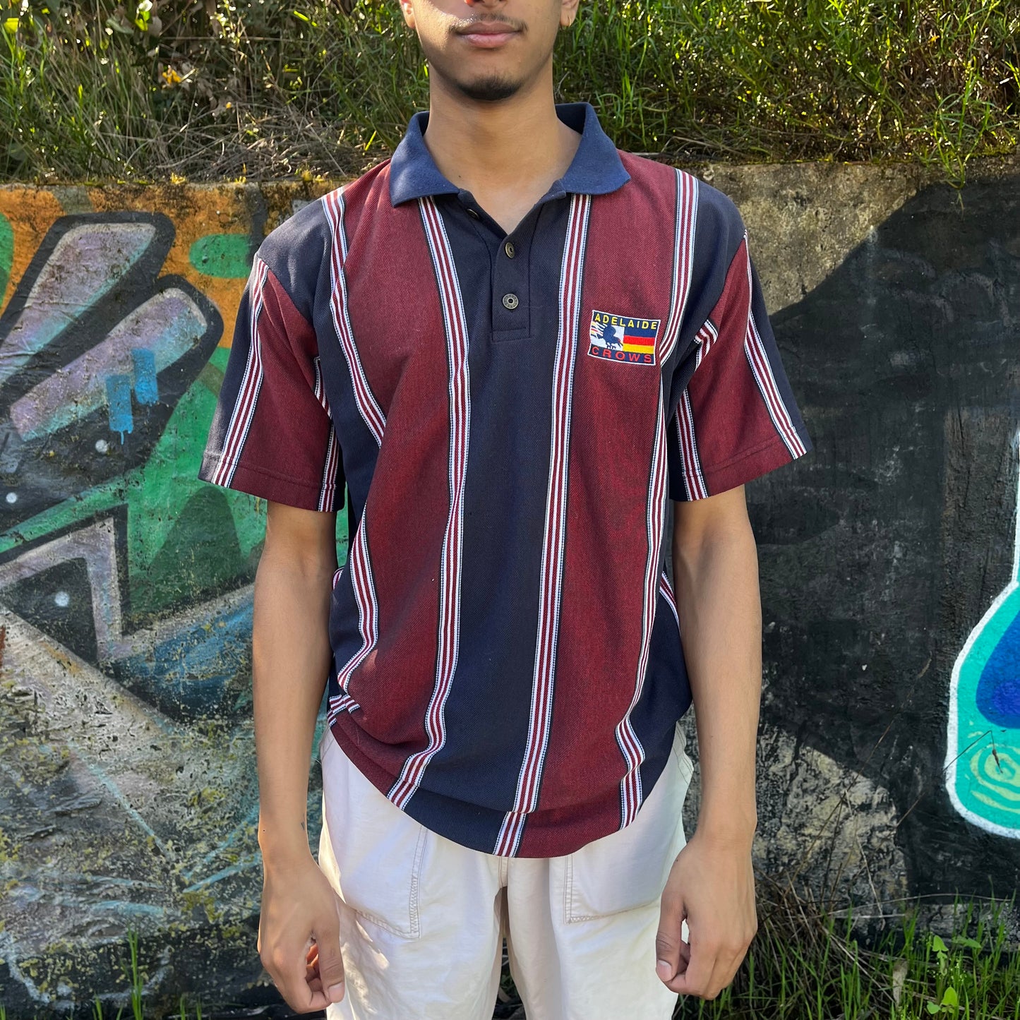 M Vintage Adelaide crows stripped polo