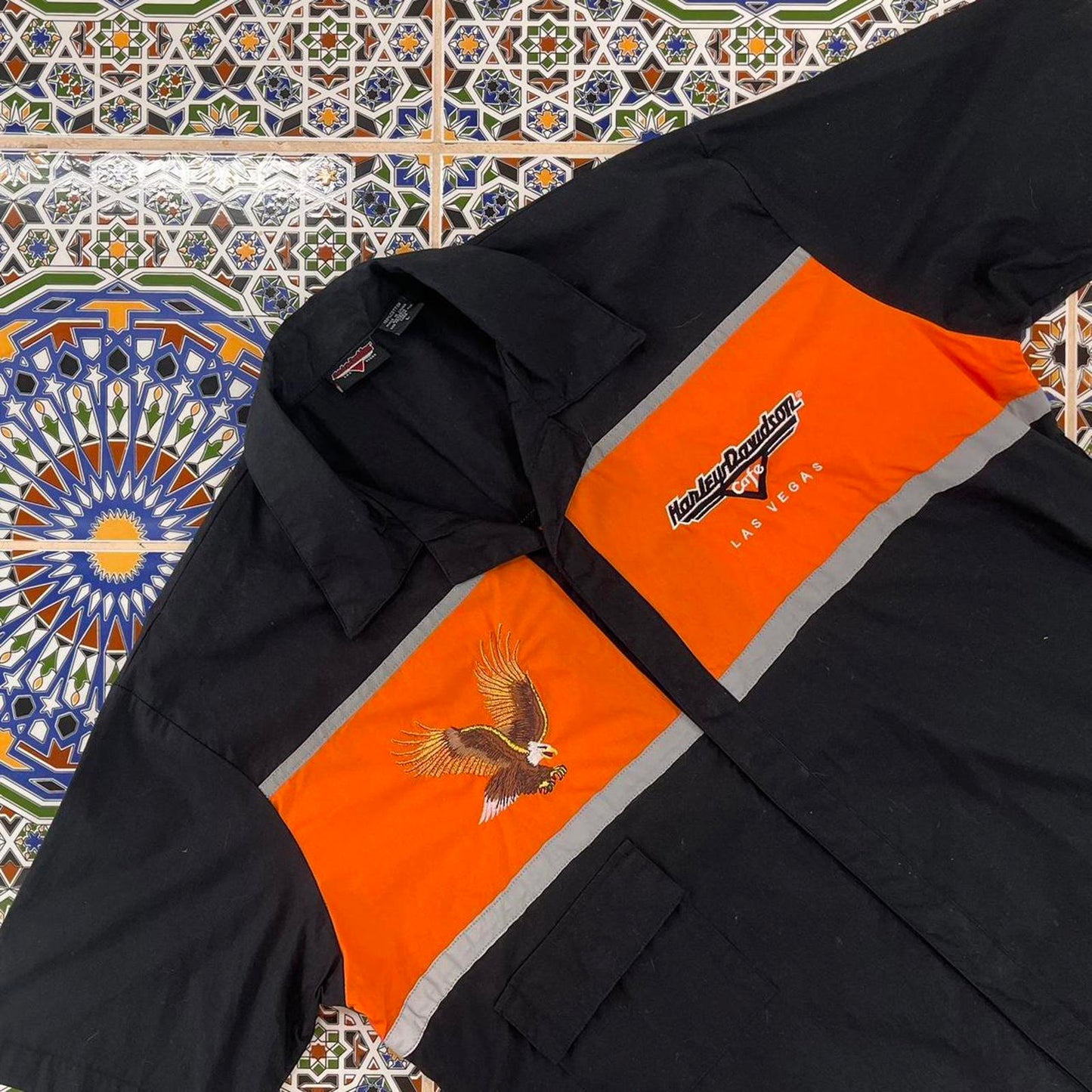 Harley davidson short sleeved button up shirt