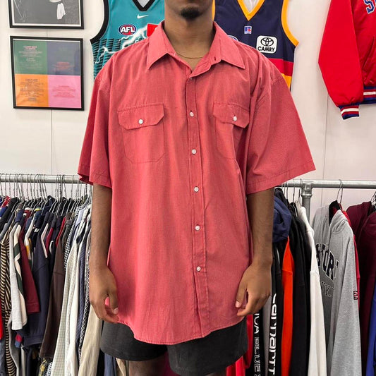 blue rivet short sleeved button up shirt